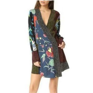 Diane Von Furstenberg silk long sleeve Patchwork Cross Over mini Dress size smal